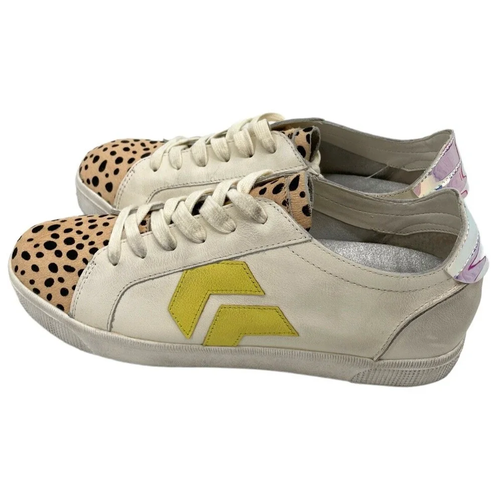 Dolce Vita Zaga Calf Hair Leopard Printed Iridescent Sneakers $127 US Size US 9